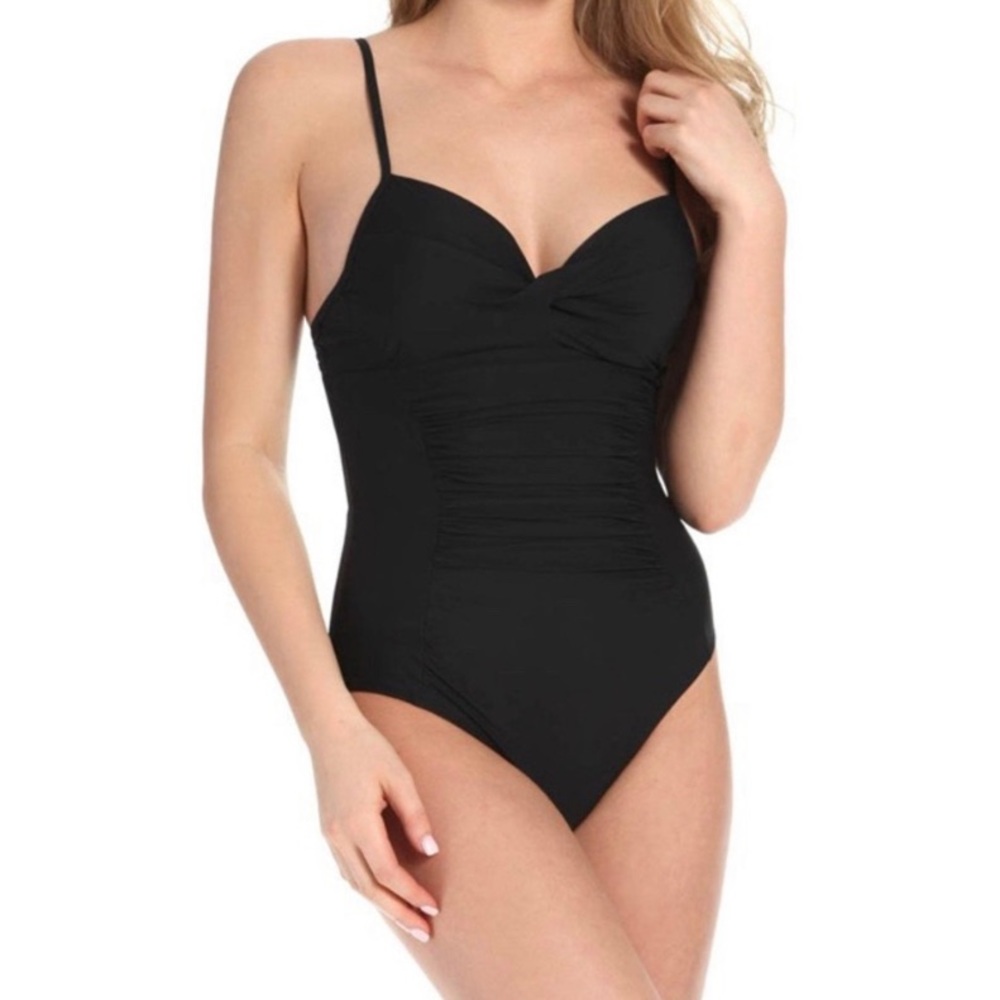Spanx Slim Shaping One Piece Black Ruched Swimsuit